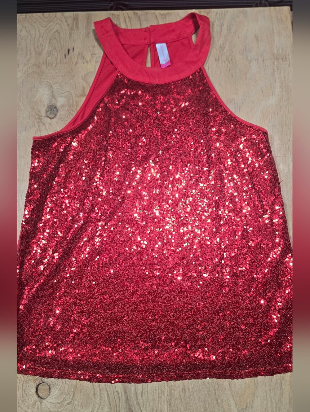 No Boundaries Red Sequin Halter Camisole
